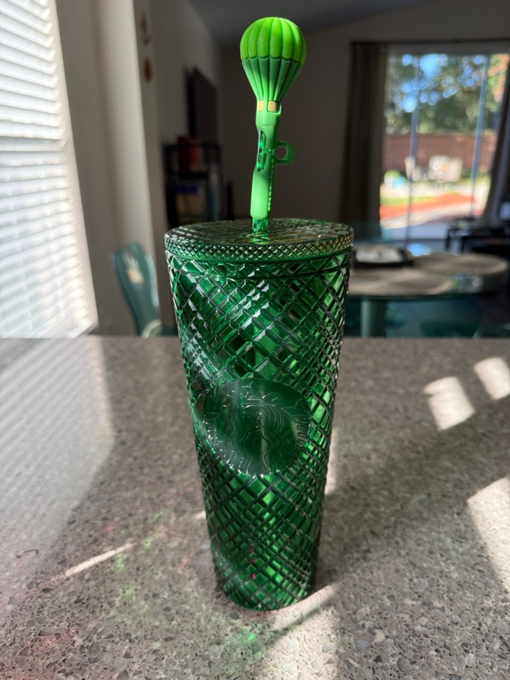 Starbucks Green Textured Reusable Tumbler Wicked with Hot Air Balloon Straw